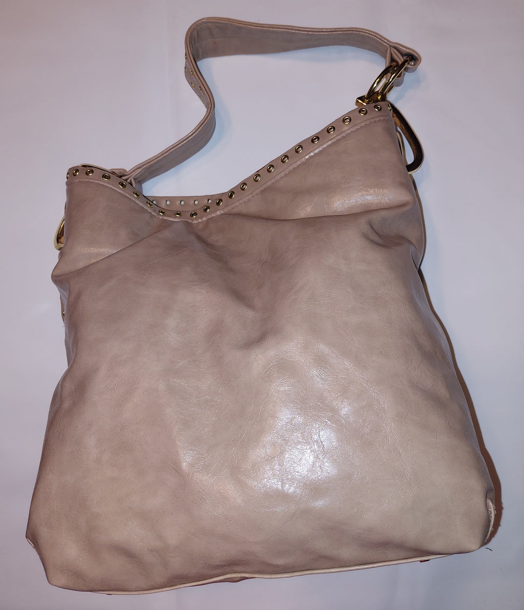3 23 Braciano One Size Shoulder Tote Bag Blush Pink Gold Studded Oversized Slouch Hobo