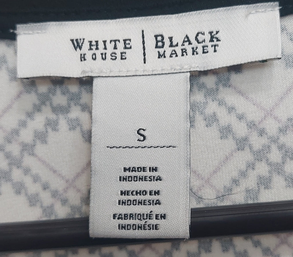 4 19 WHBM Size Small Diamond Geo Scoop Neck Top Black White 3 4 Sleeve