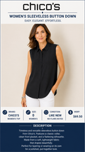 1 55 Chicos Button Up Sleeveless Top Black Size 0