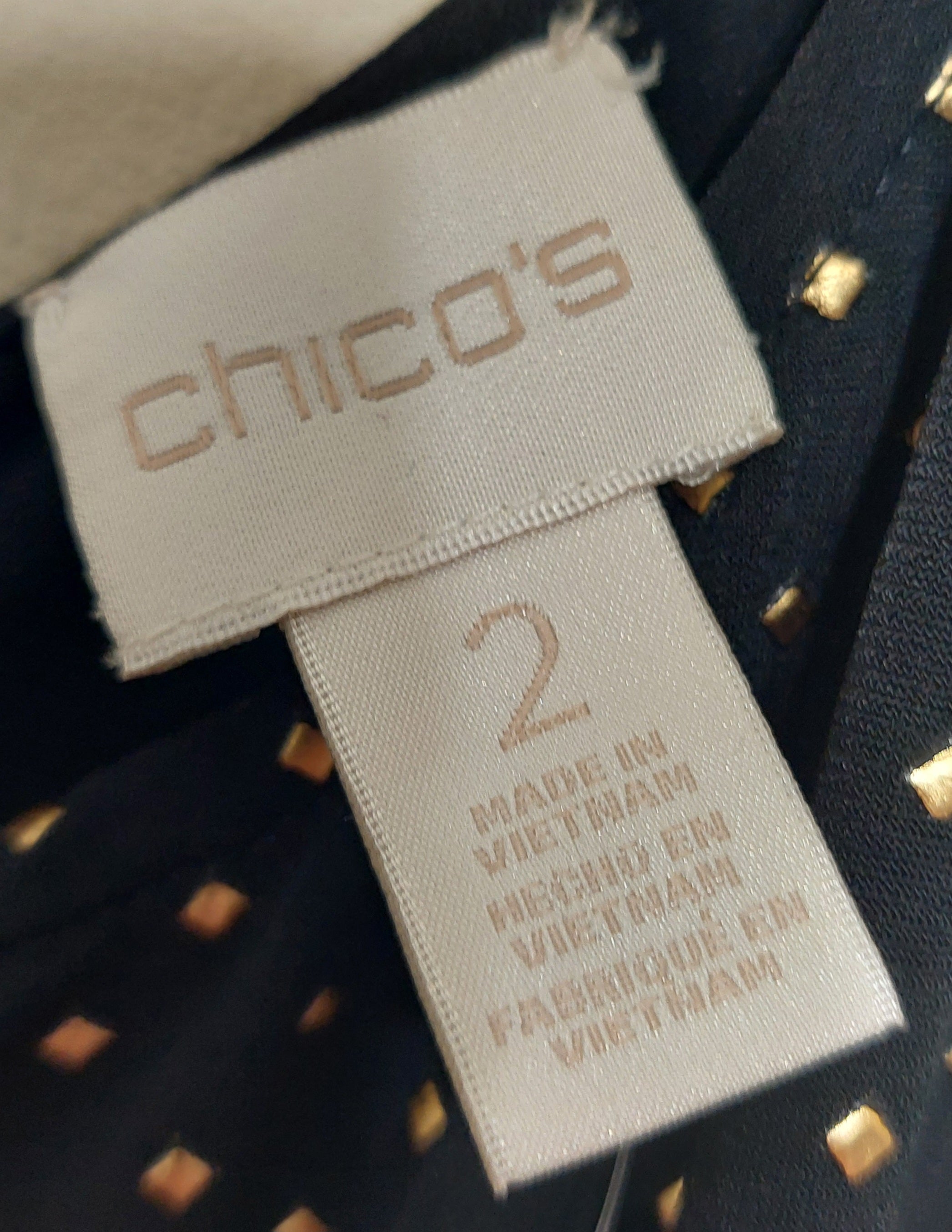 7 49 Chicos NWT Size 2 Black Gold Metallic Wide Leg Jumpsuit