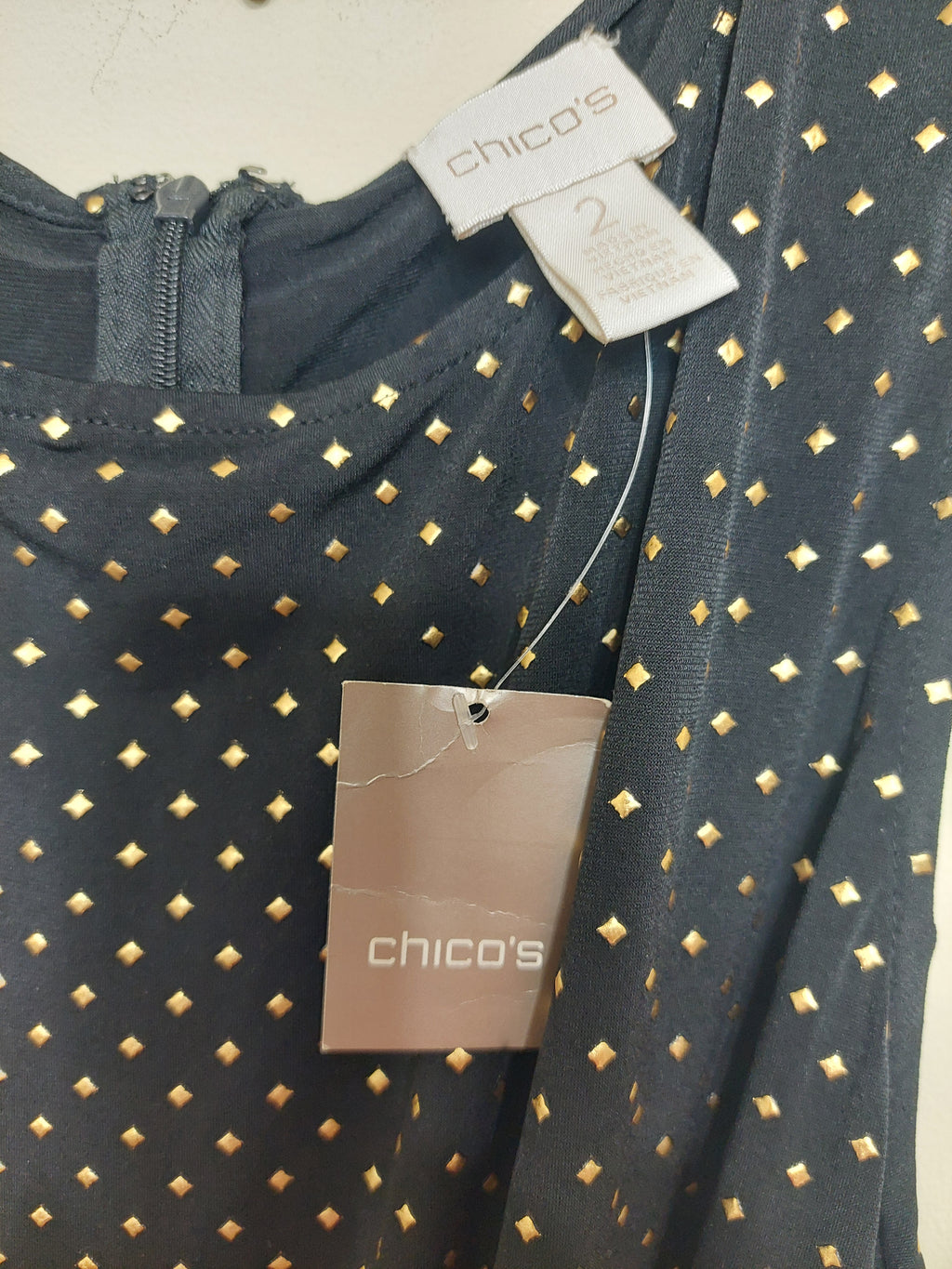 7 49 Chicos NWT Size 2 Black Gold Metallic Wide Leg Jumpsuit