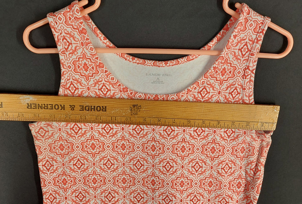 9-49 Lands' End Small  Women's Orange White Geometric Print Tank Top Sleeveless