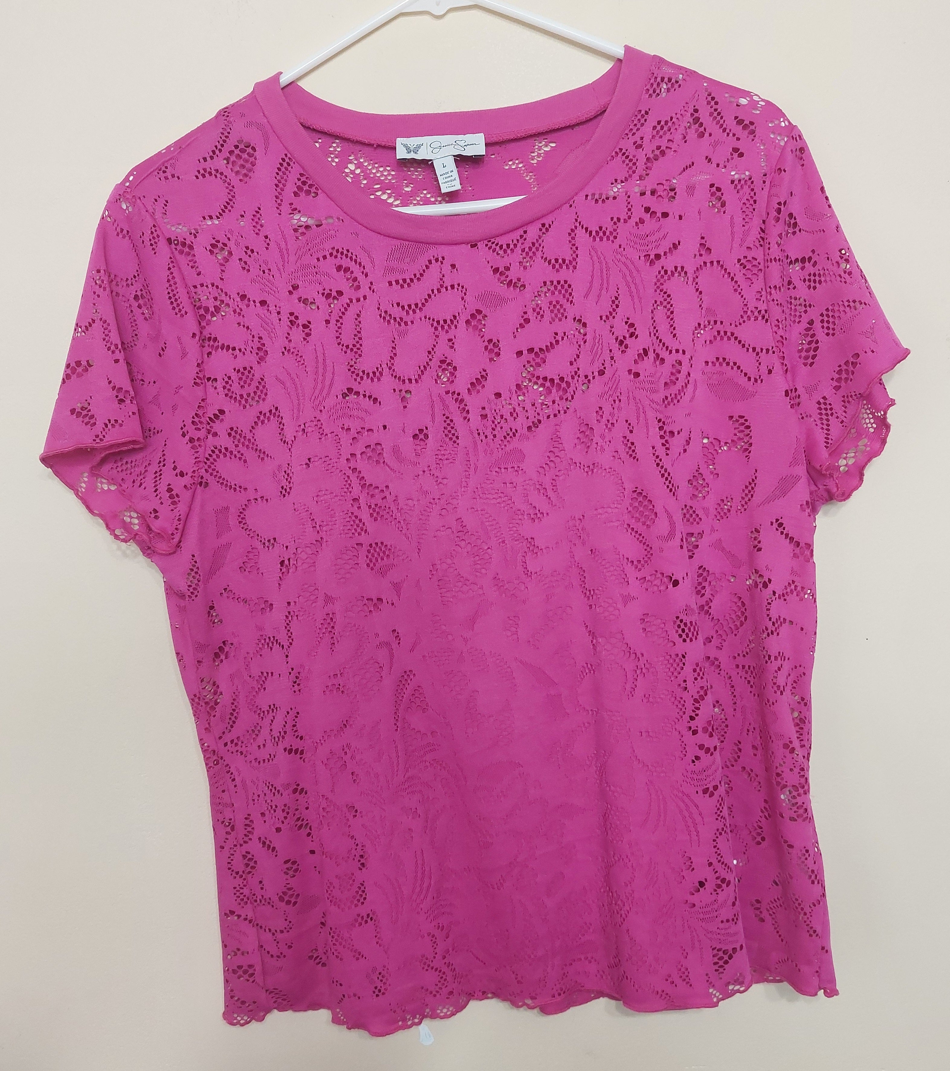 7 04 Jessica Simpson Size L Pink Floral Lace Top