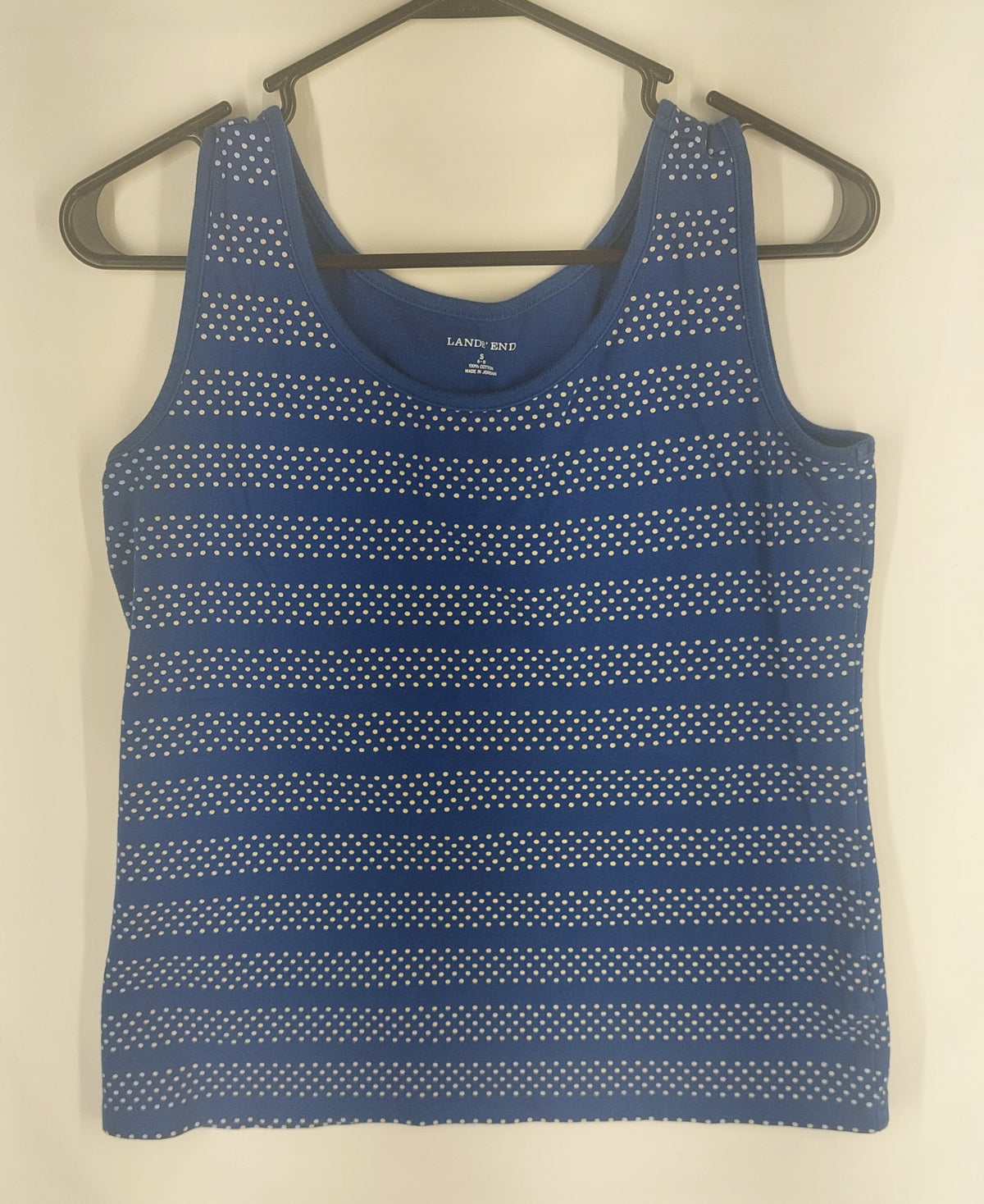 9-04 Lands' End Size Small Blue White Dot Sleeveless Tank Top 100% Cotton
