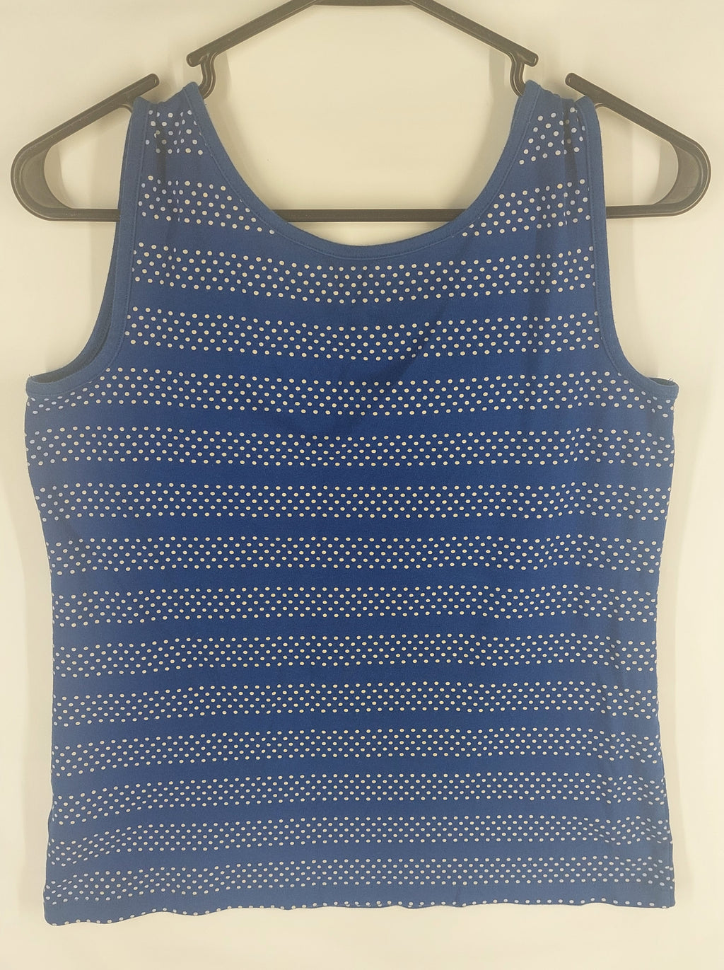 9-04 Lands' End Size Small Blue White Dot Sleeveless Tank Top 100% Cotton