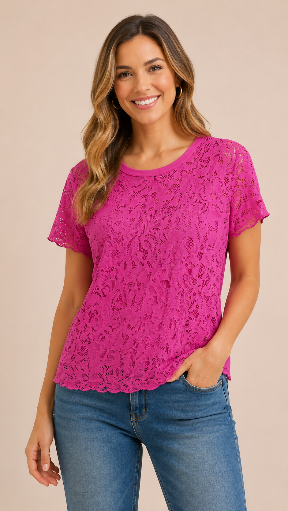 7 04 Jessica Simpson Size L Pink Floral Lace Top
