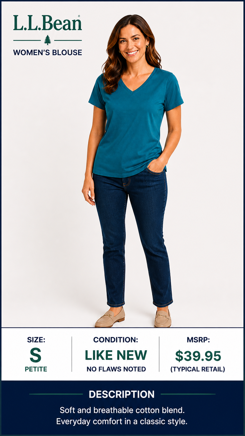 1 05 L.L. Bean Petite Small Blue Blouse