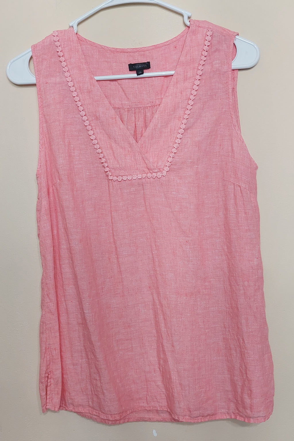 6 50 Talbots Size S Pink Linen Sleeveless V Neck Tank Top