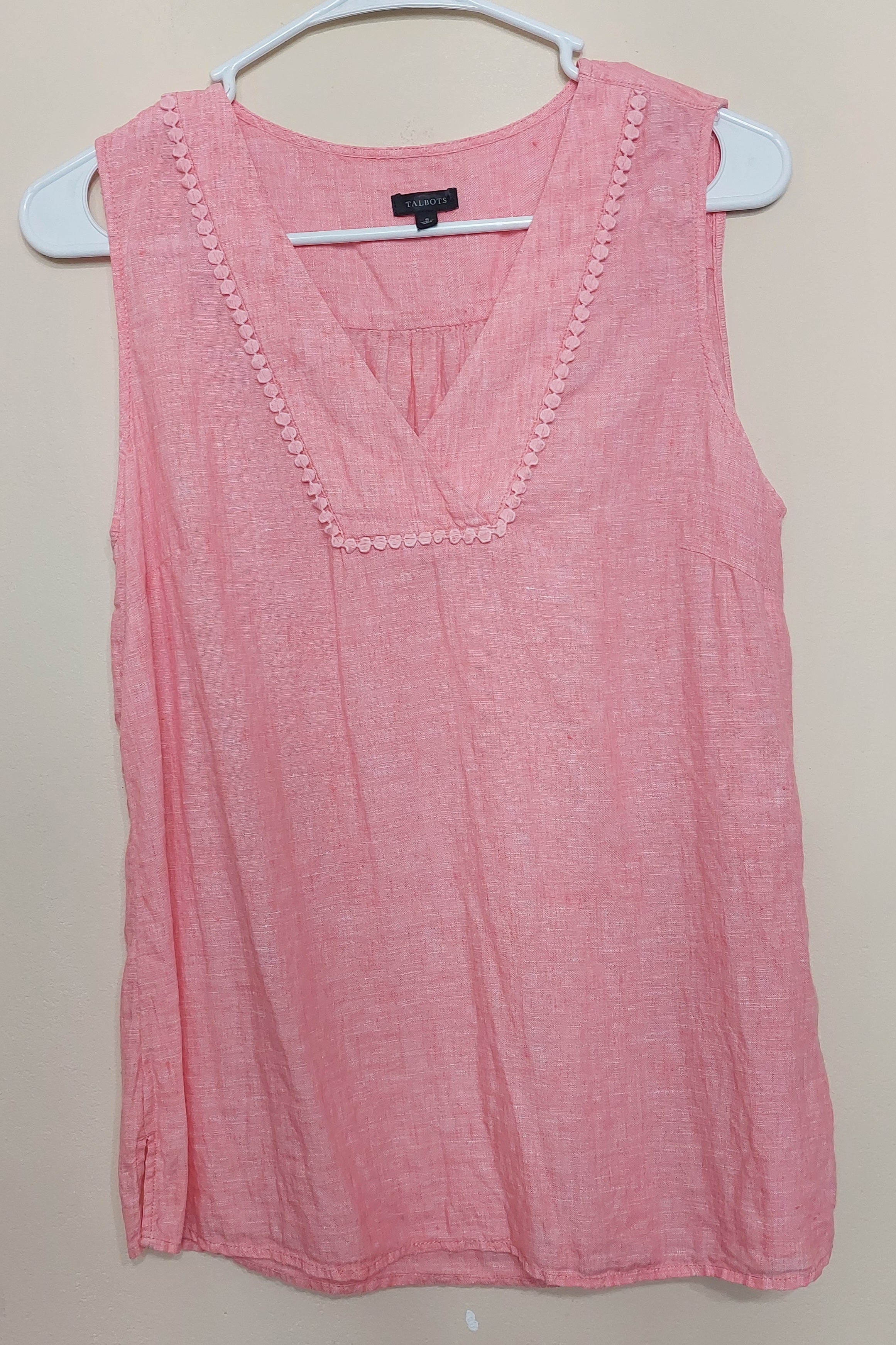 6 50 Talbots Size S Pink Linen Sleeveless V Neck Tank Top
