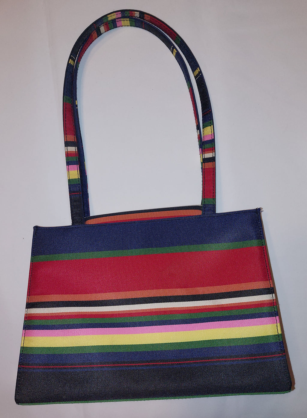 3 16 Brand Unknown Shoulder Purse Navy Blue Multi Color Stripe Colorful Canvas Tote Kate Spade Inspired Style