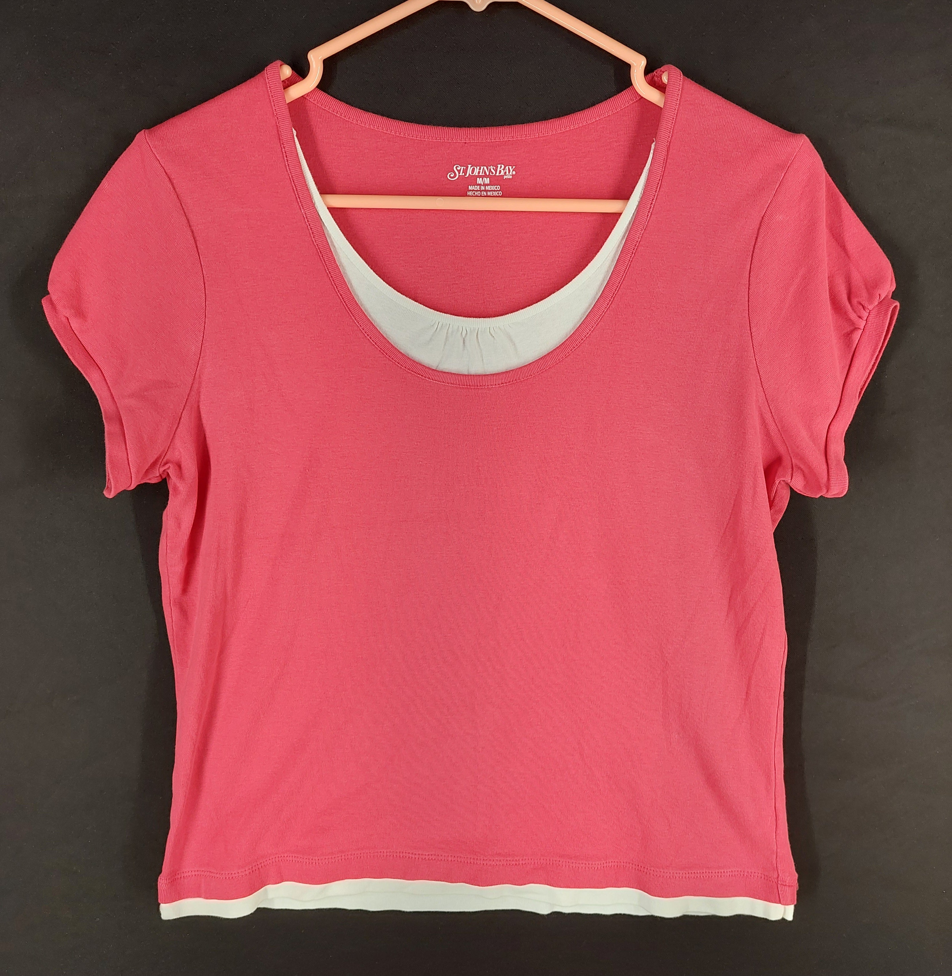 9-50 St. John's Bay Petite Medium Women's Pink Layered Look Short Sleeve Top