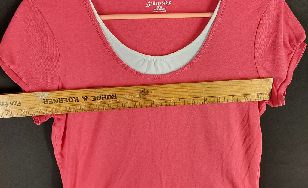 9-50 St. John's Bay Petite Medium Women's Pink Layered Look Short Sleeve Top
