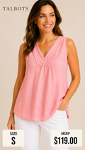 6 50 Talbots Size S Pink Linen Sleeveless V Neck Tank Top