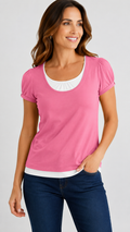 9-50 St. John's Bay Petite Medium Women's Pink Layered Look Short Sleeve Top
