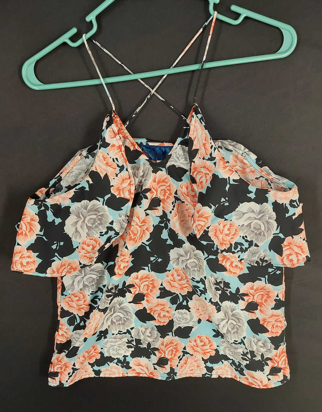 8-53 Francesca's Size S Floral Ruffle Cold Shoulder Strappy Cami Tank Top
