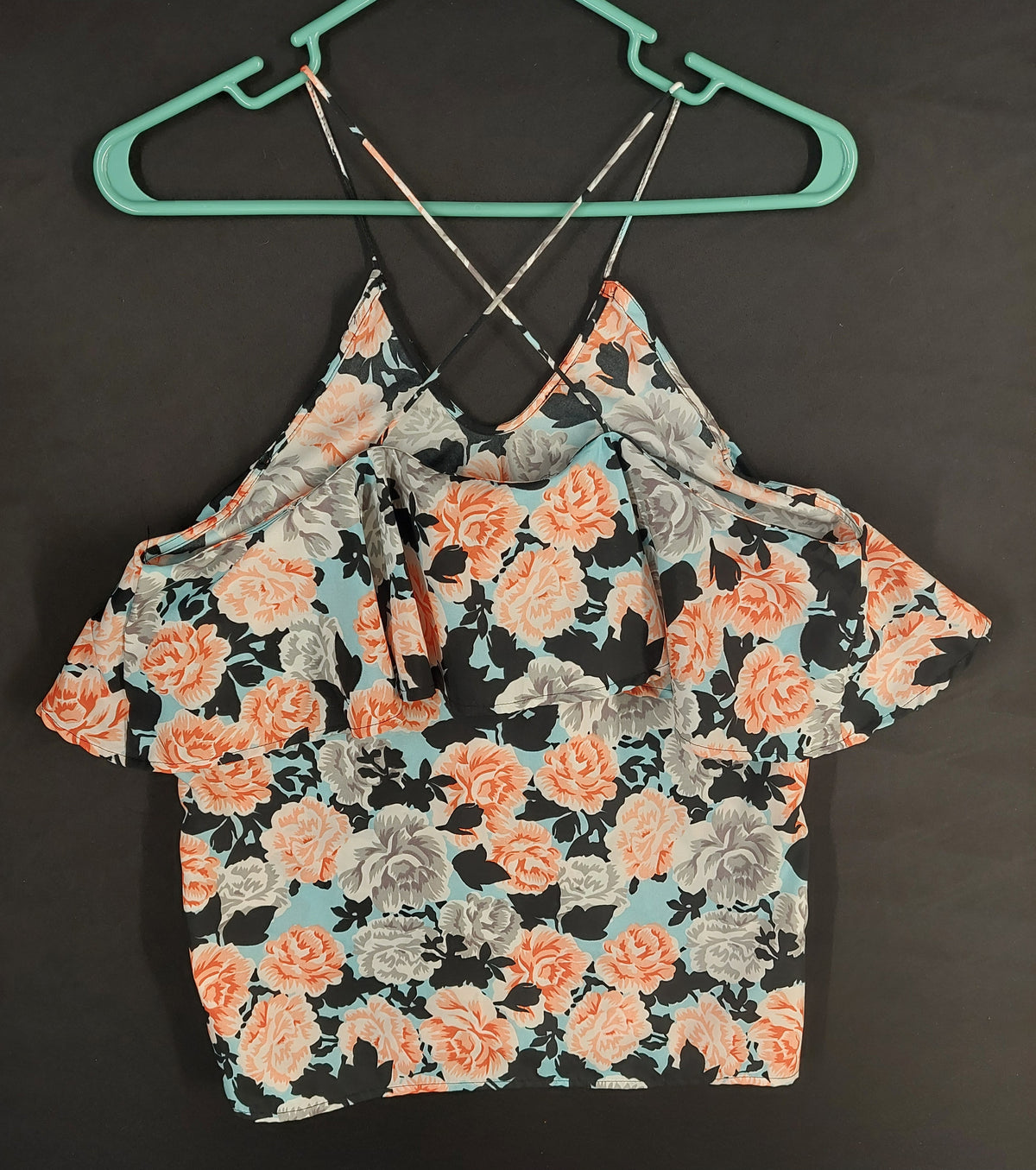 8-53 Francesca's Size S Floral Ruffle Cold Shoulder Strappy Cami Tank Top