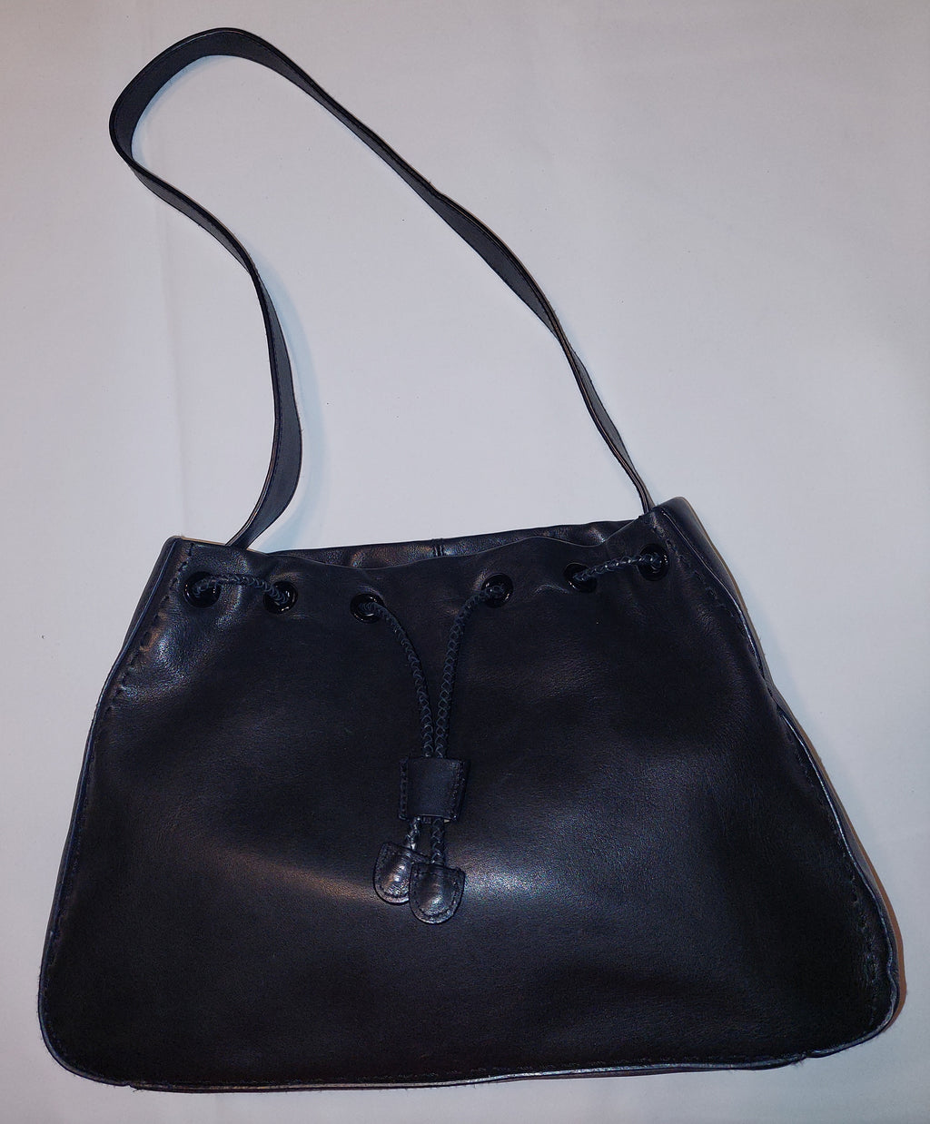 3 56 Etienne Aigner Black Genuine Leather Drawstring Shoulder Bag