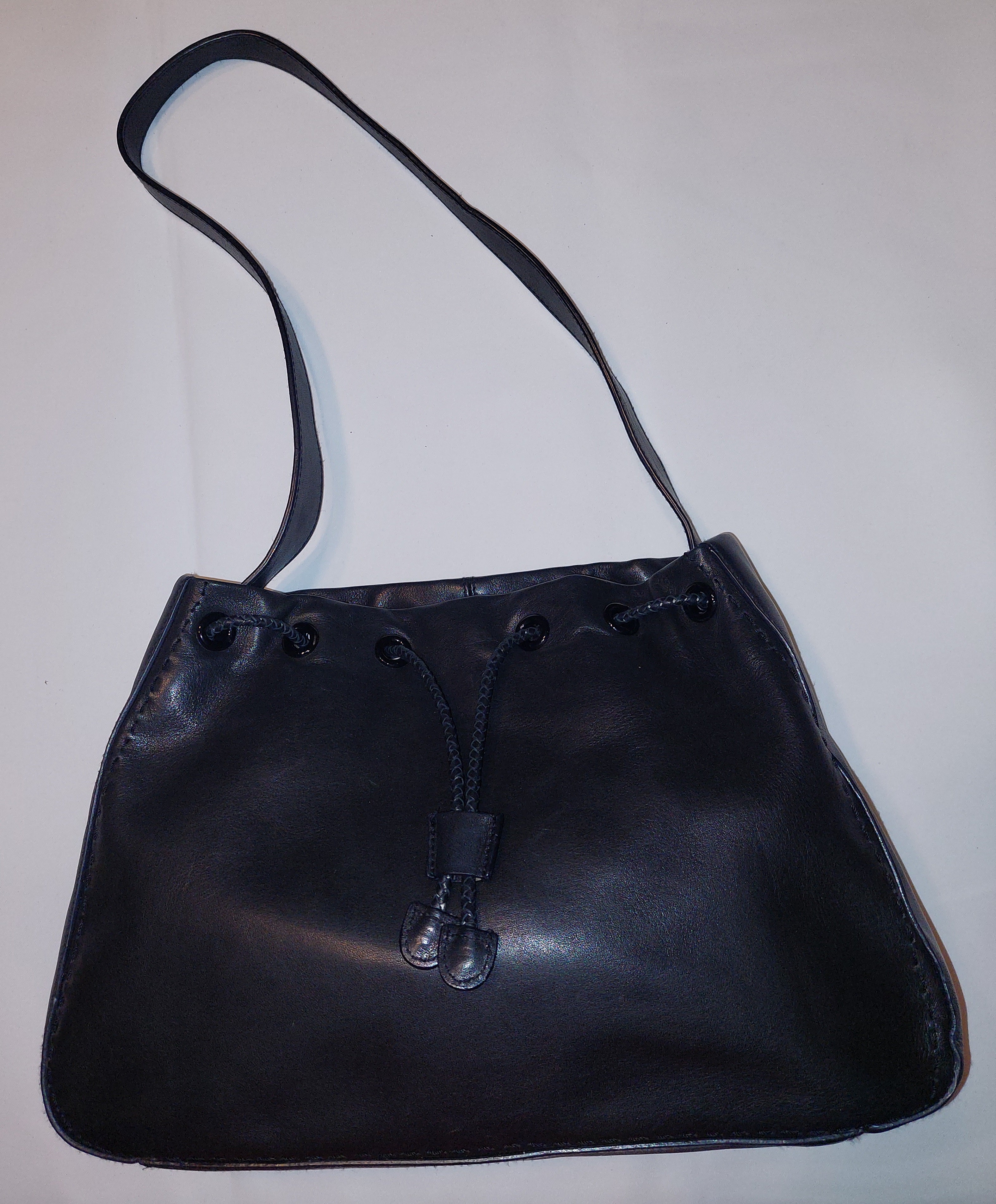 3 56 Etienne Aigner Black Genuine Leather Drawstring Shoulder Bag