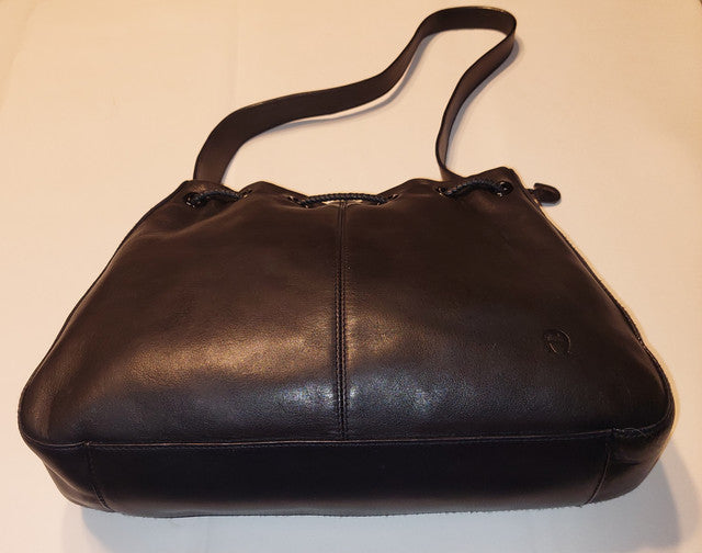 3 56 Etienne Aigner Black Genuine Leather Drawstring Shoulder Bag