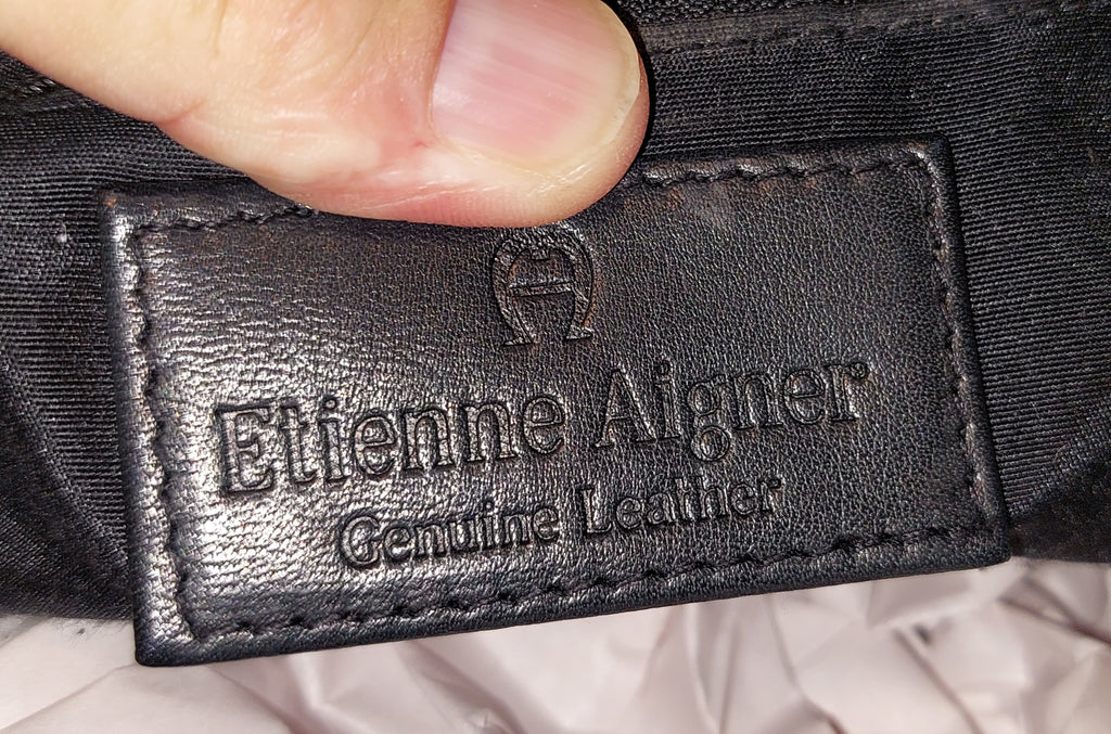 3 56 Etienne Aigner Black Genuine Leather Drawstring Shoulder Bag