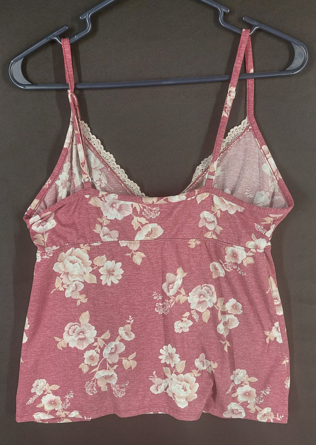 8-55 Laura Ashley Size L Pink Floral Lace Trim Spaghetti Strap Cami Tank Top