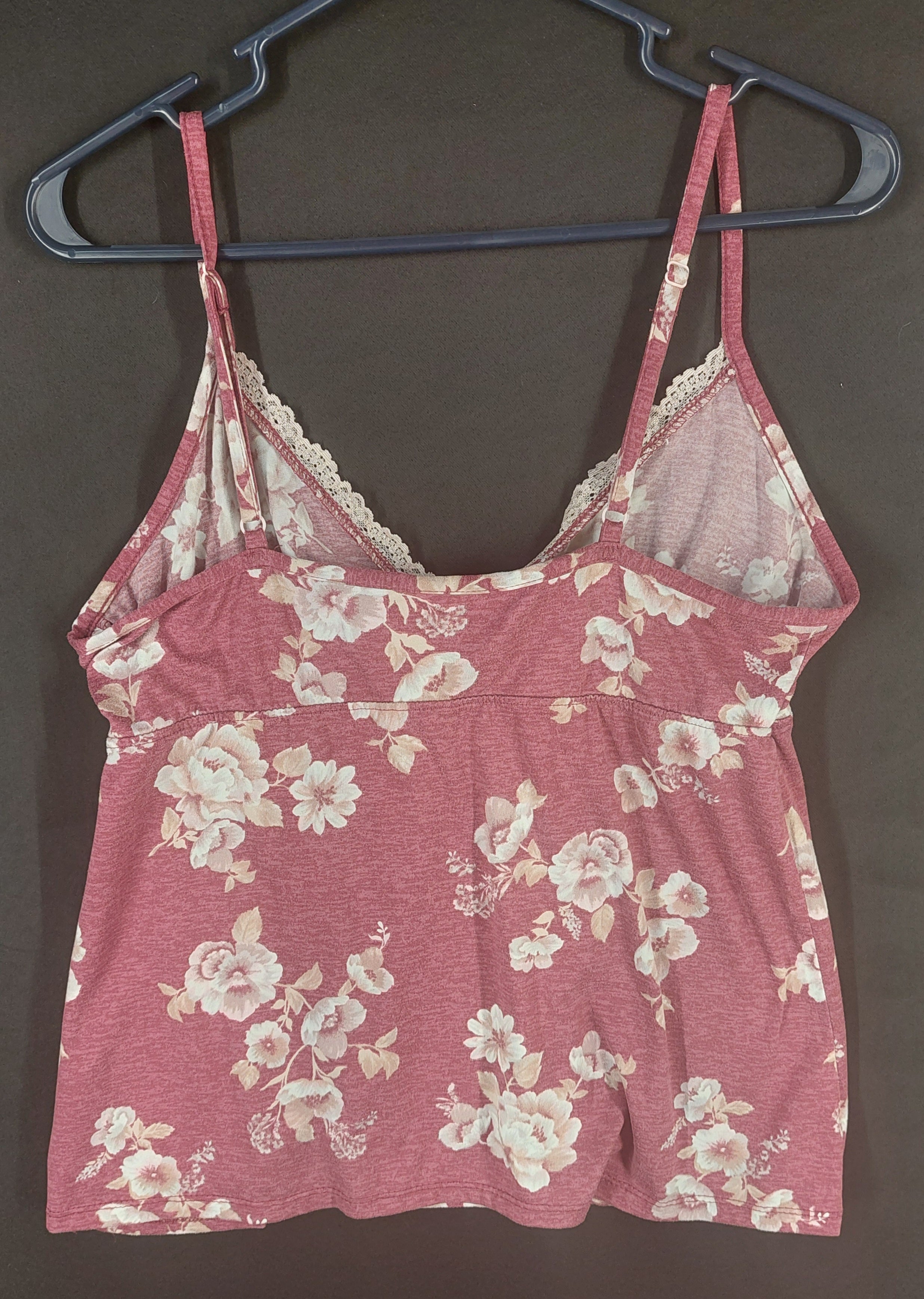 8-55 Laura Ashley Size L Pink Floral Lace Trim Spaghetti Strap Cami Tank Top
