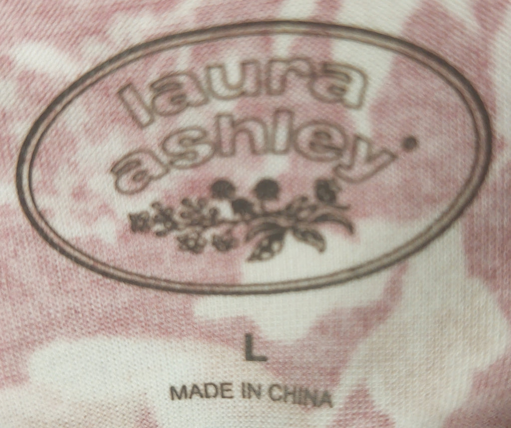 8-55 Laura Ashley Size L Pink Floral Lace Trim Spaghetti Strap Cami Tank Top