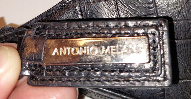 3 54 Antonio Melani Black Croc Embossed Leather Shoulder Bag Buckle Accent Purse
