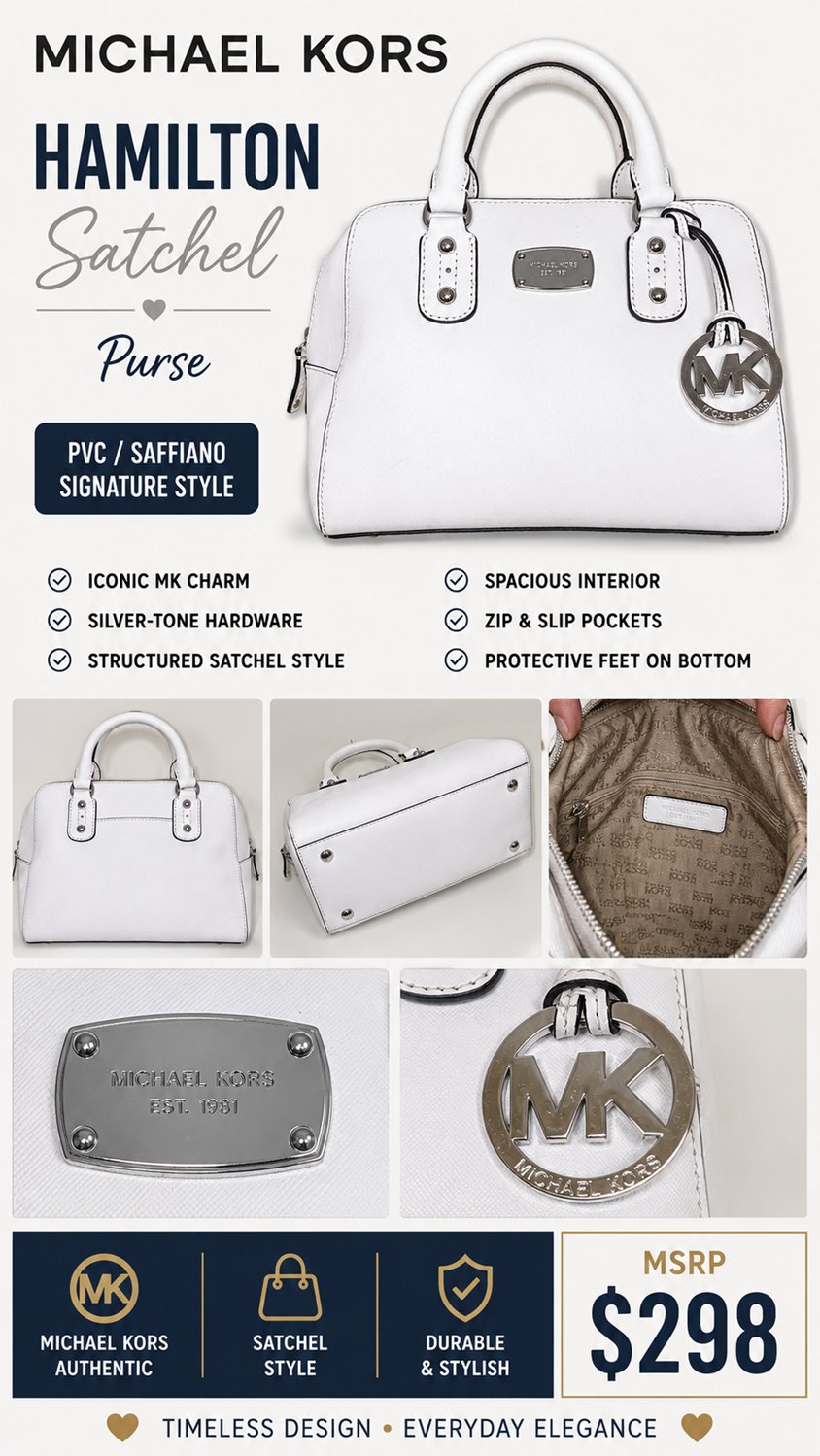 4 39 Michael Kors White Hamilton Satchel Purse