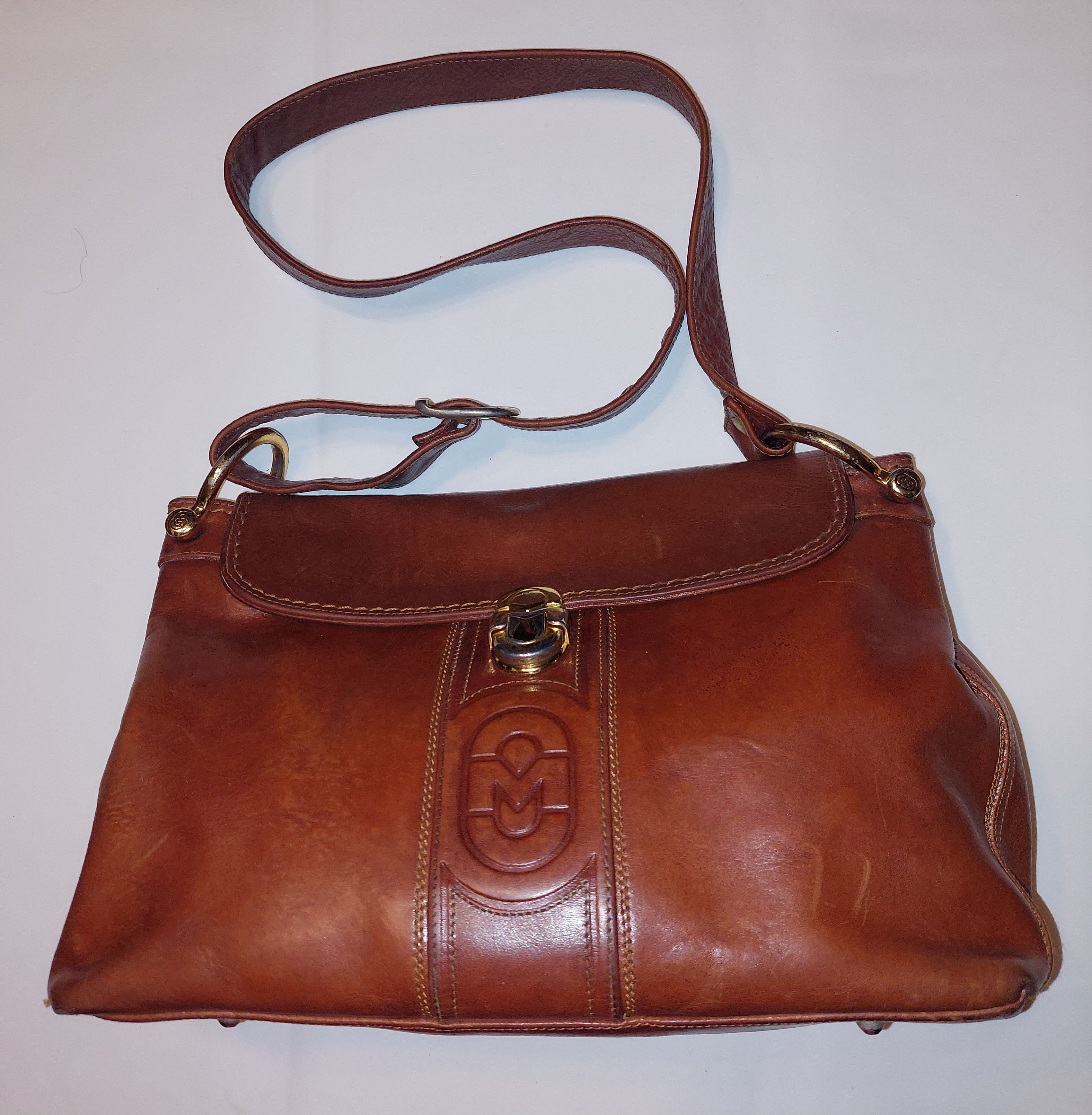 3 47 Marino Orlandi Italian Genuine Leather Crossbody Shoulder Bag Cognac Brown Made in Italy