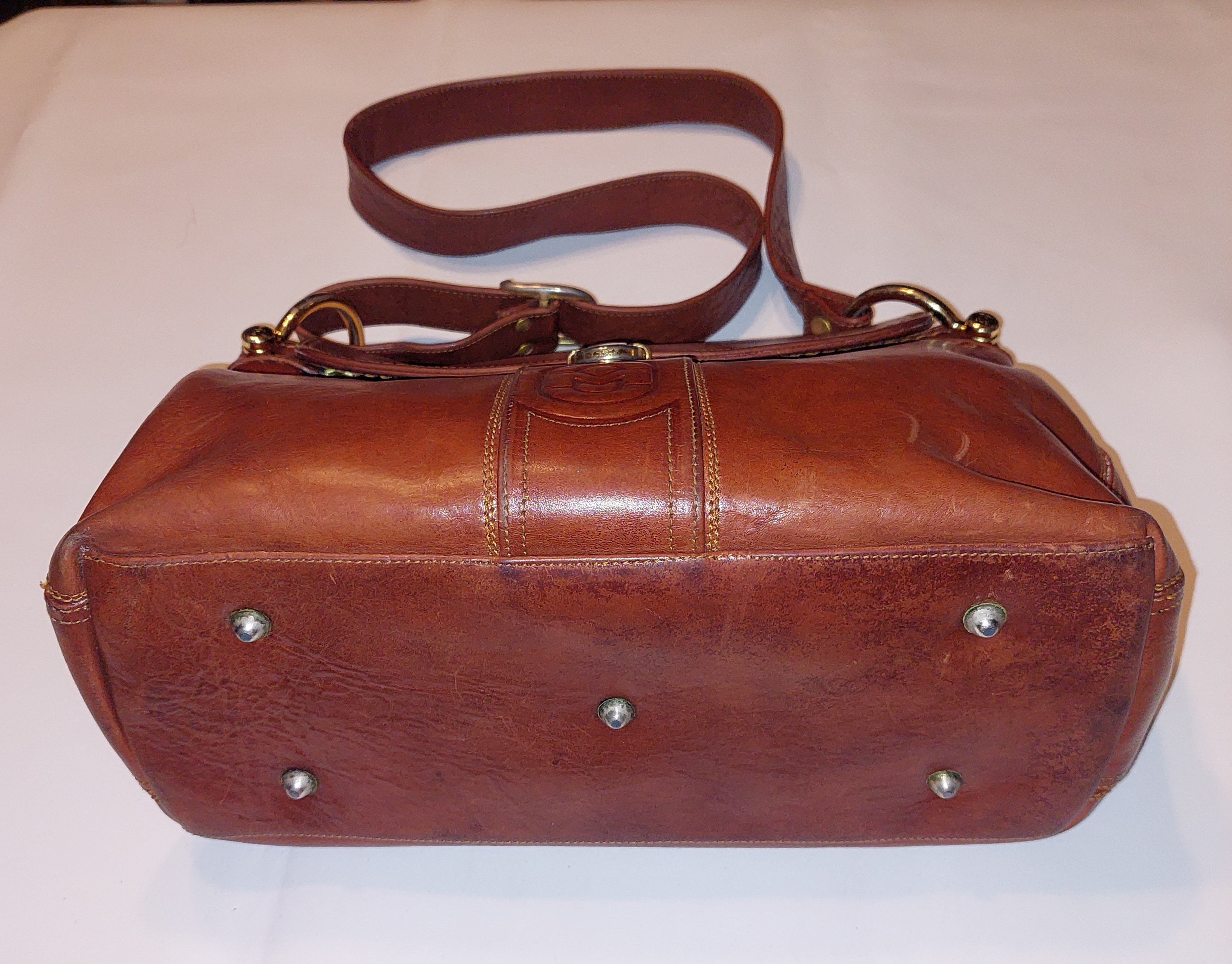 3 47 Marino Orlandi Italian Genuine Leather Crossbody Shoulder Bag Cognac Brown Made in Italy