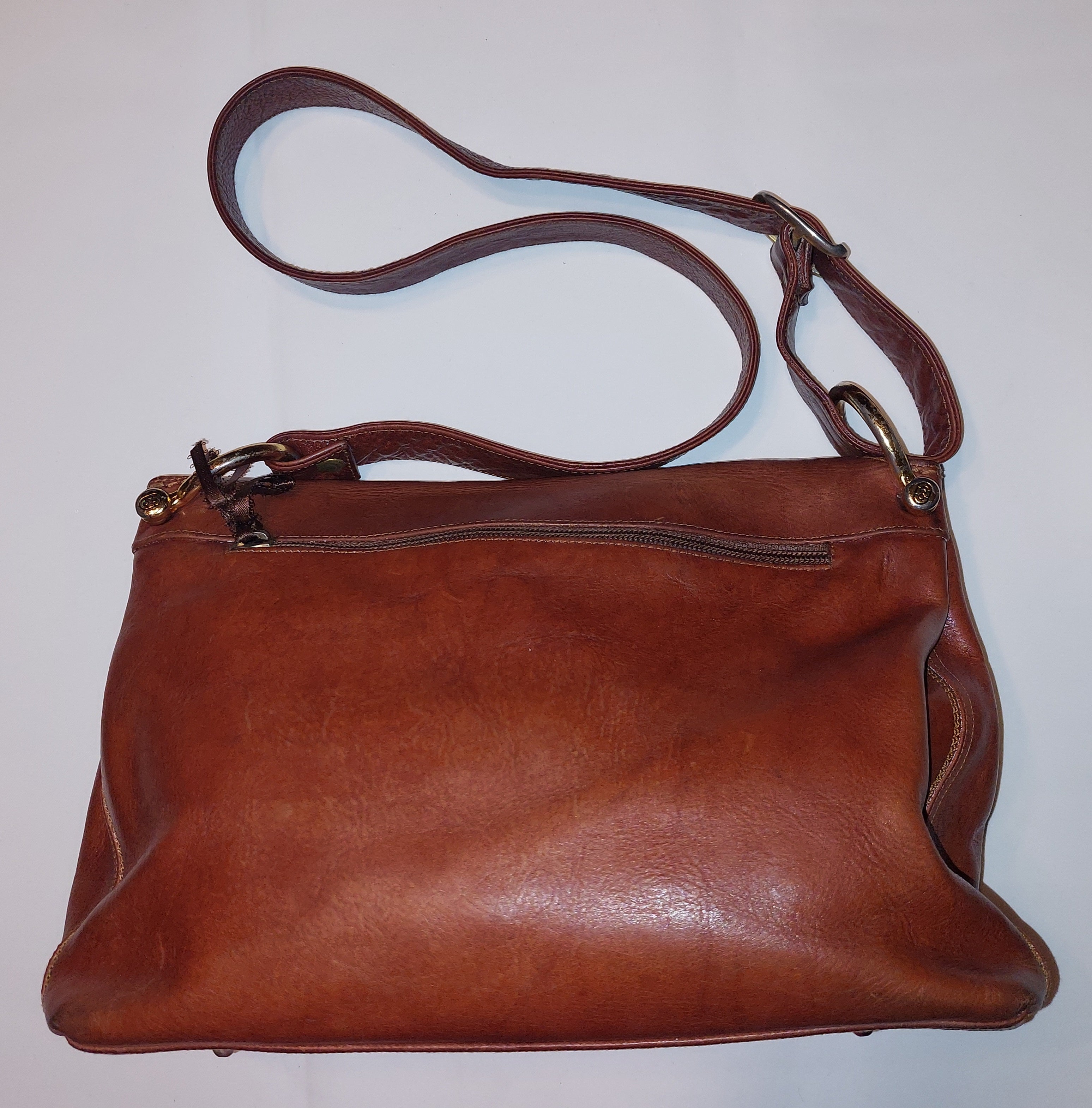 3 47 Marino Orlandi Italian Genuine Leather Crossbody Shoulder Bag Cognac Brown Made in Italy