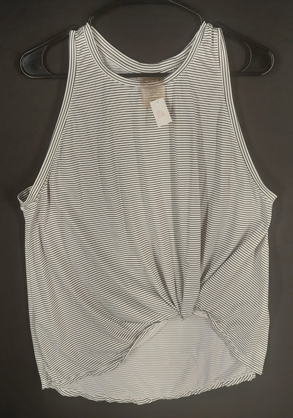 8-58 DYL Size S Black White Striped Twist Front Sleeveless Tank Top Made USA