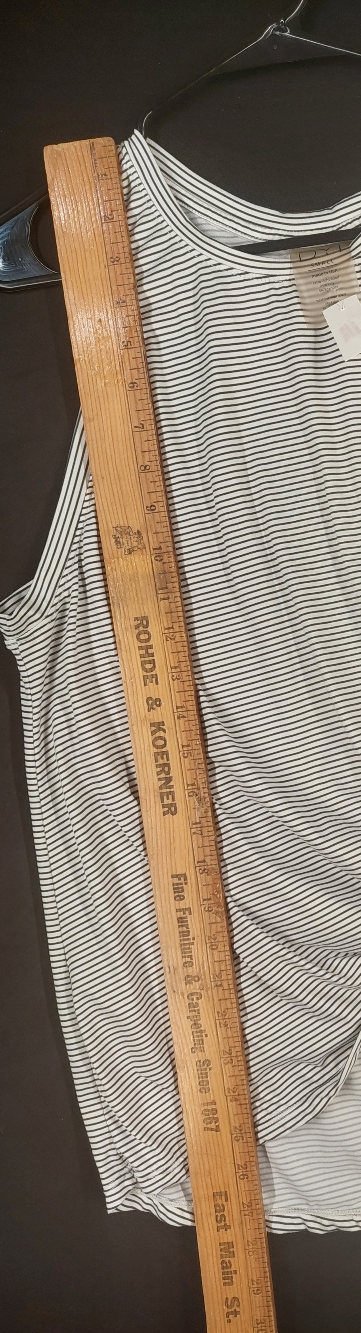 8-58 DYL Size S Black White Striped Twist Front Sleeveless Tank Top Made USA