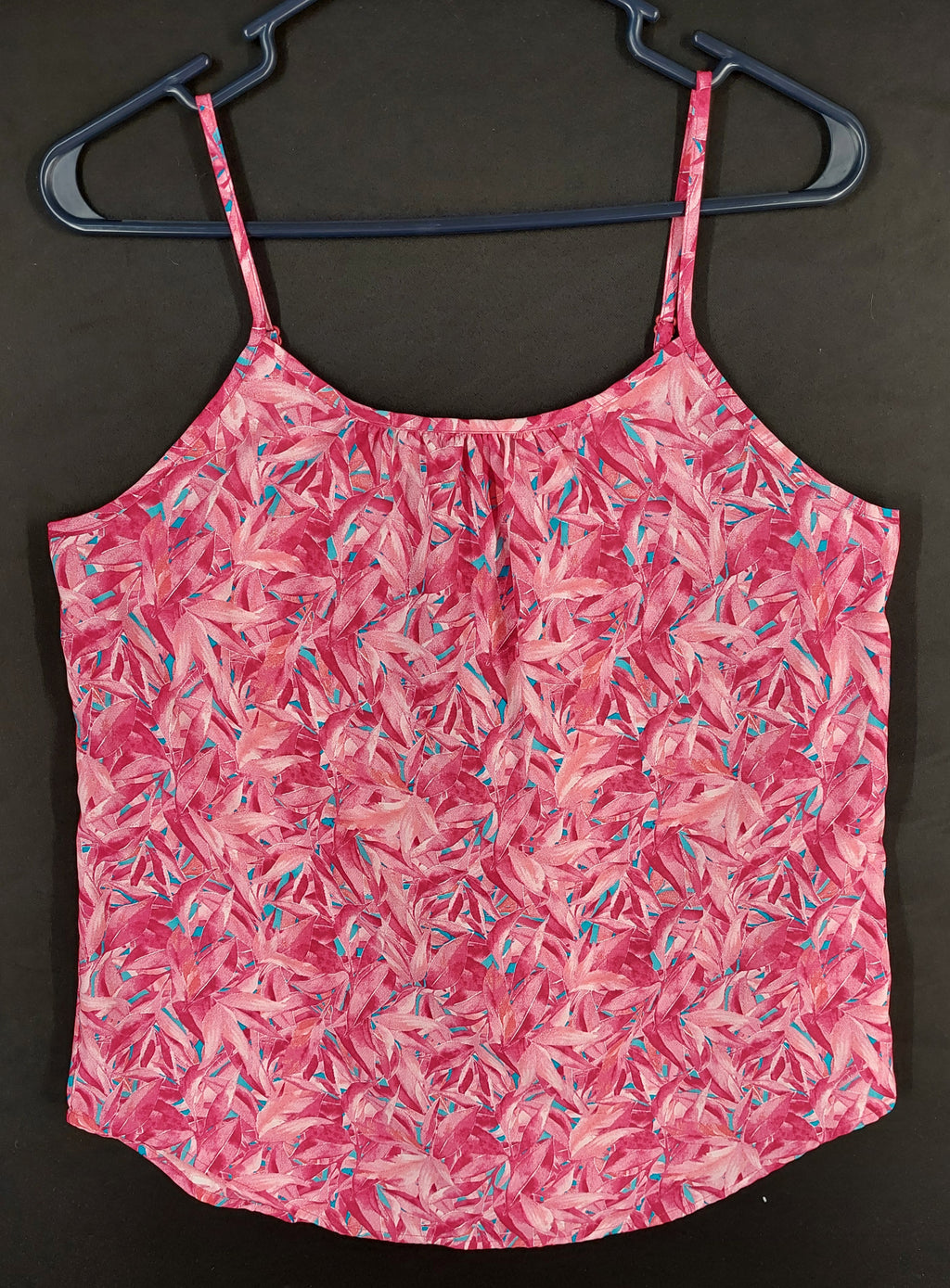 8-59 Faded Glory Size S Pink Tropical Leaf Print Sleeveless Cami Tank Top