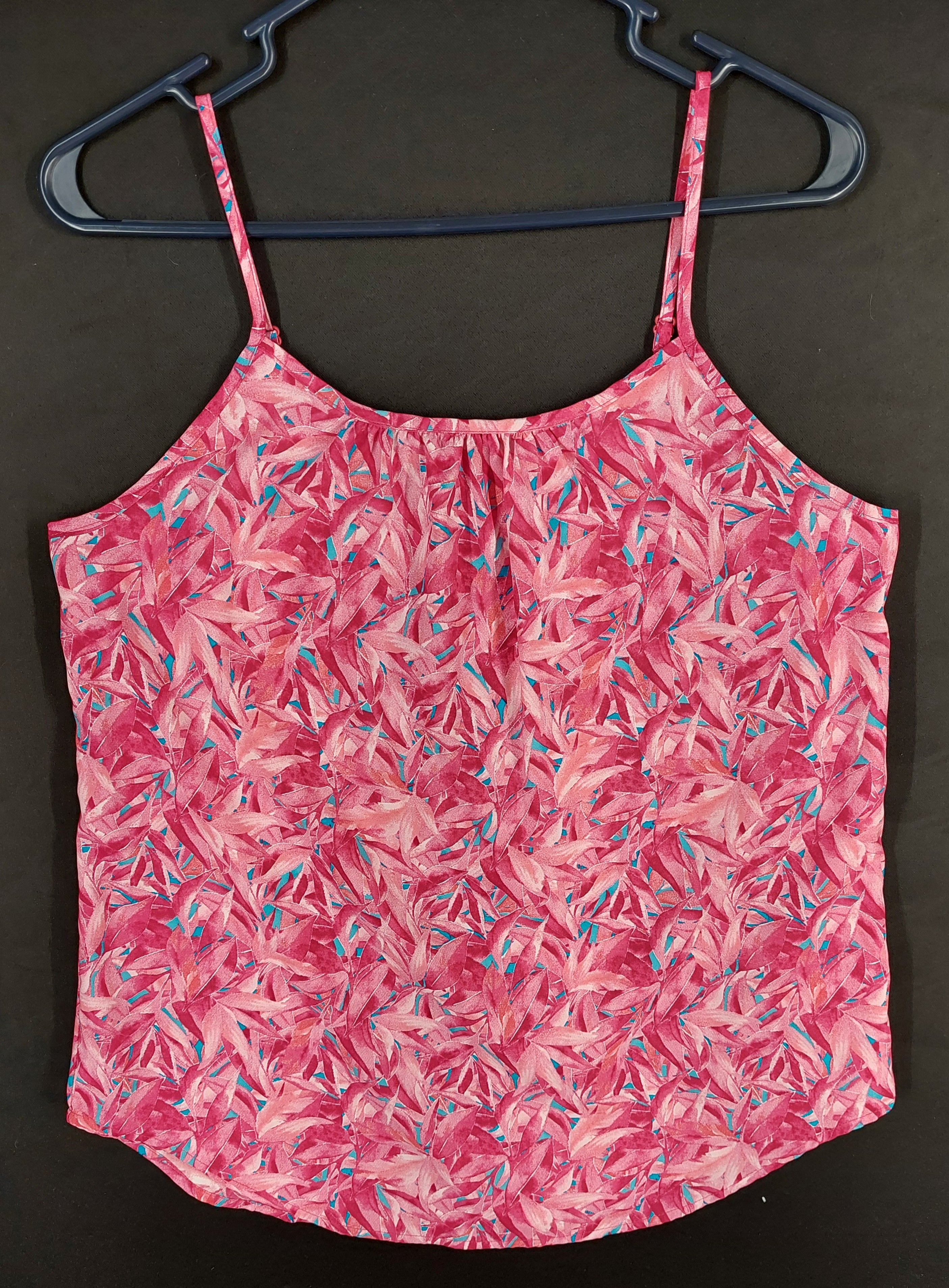8-59 Faded Glory Size S Pink Tropical Leaf Print Sleeveless Cami Tank Top