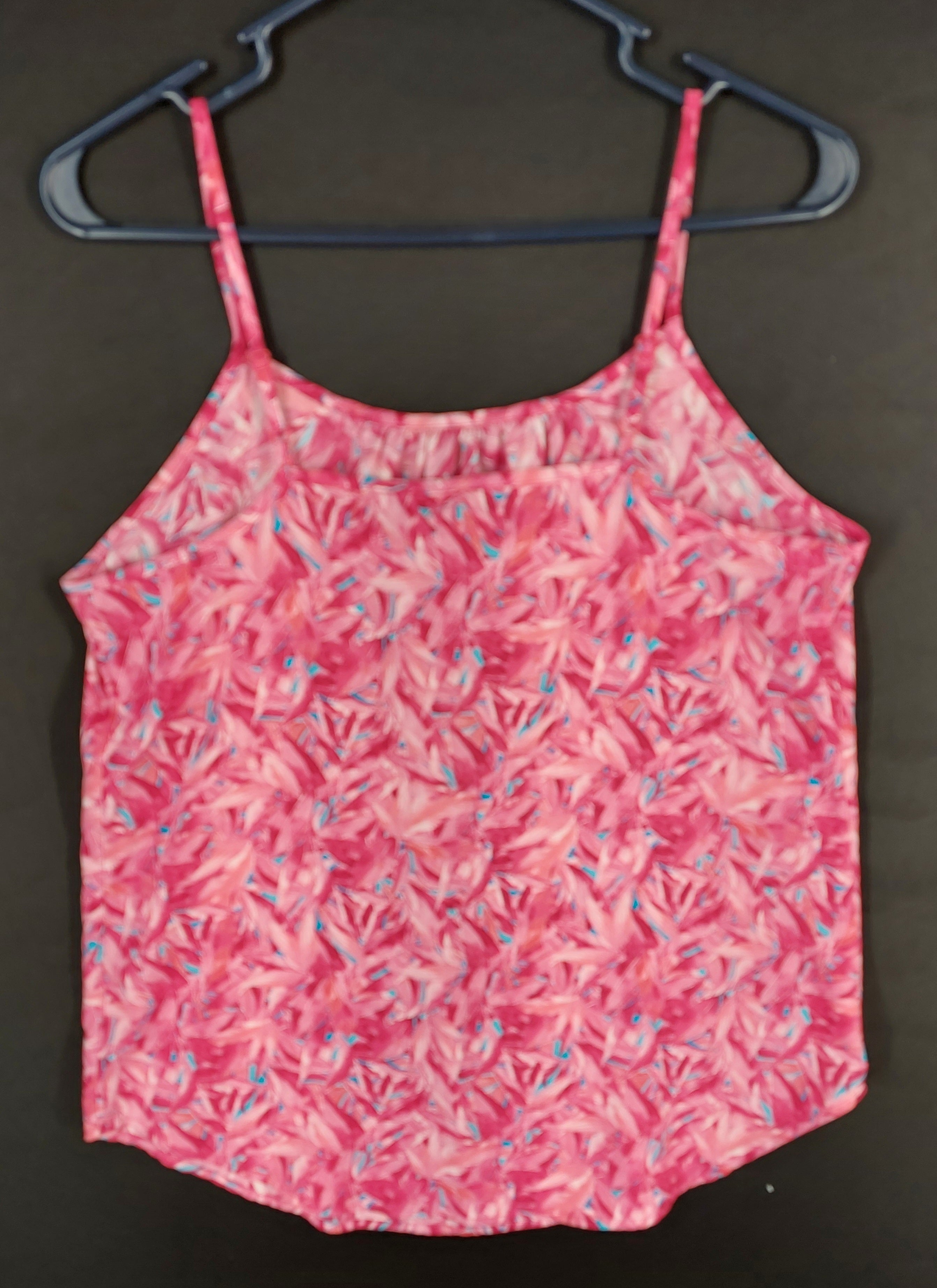 8-59 Faded Glory Size S Pink Tropical Leaf Print Sleeveless Cami Tank Top
