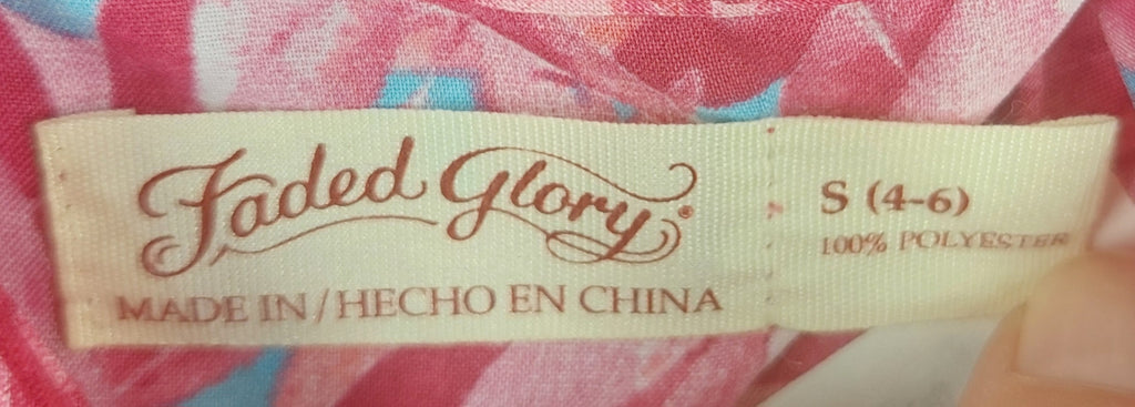 8-59 Faded Glory Size S Pink Tropical Leaf Print Sleeveless Cami Tank Top