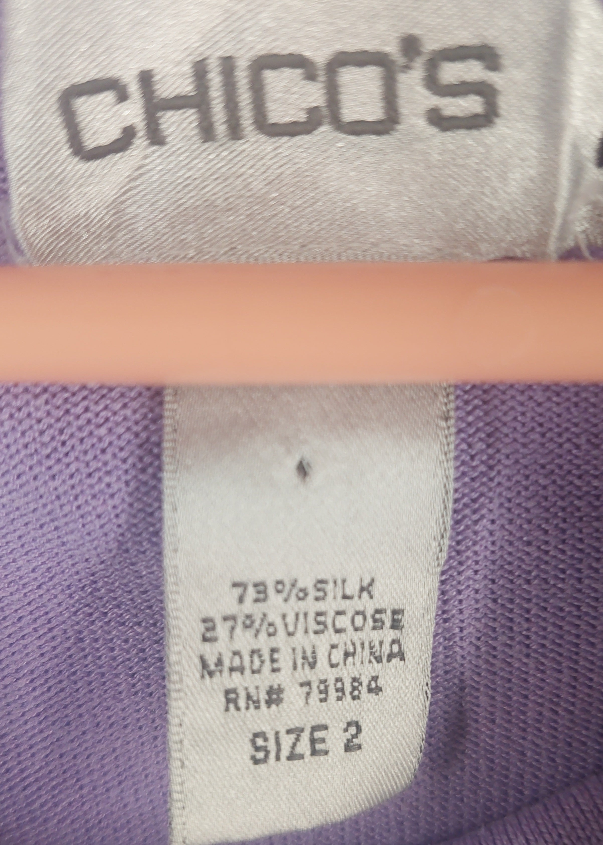 9-05 Chico's Size Large Purple Cowl Neck Short Sleeve Silk Blend Knit Top