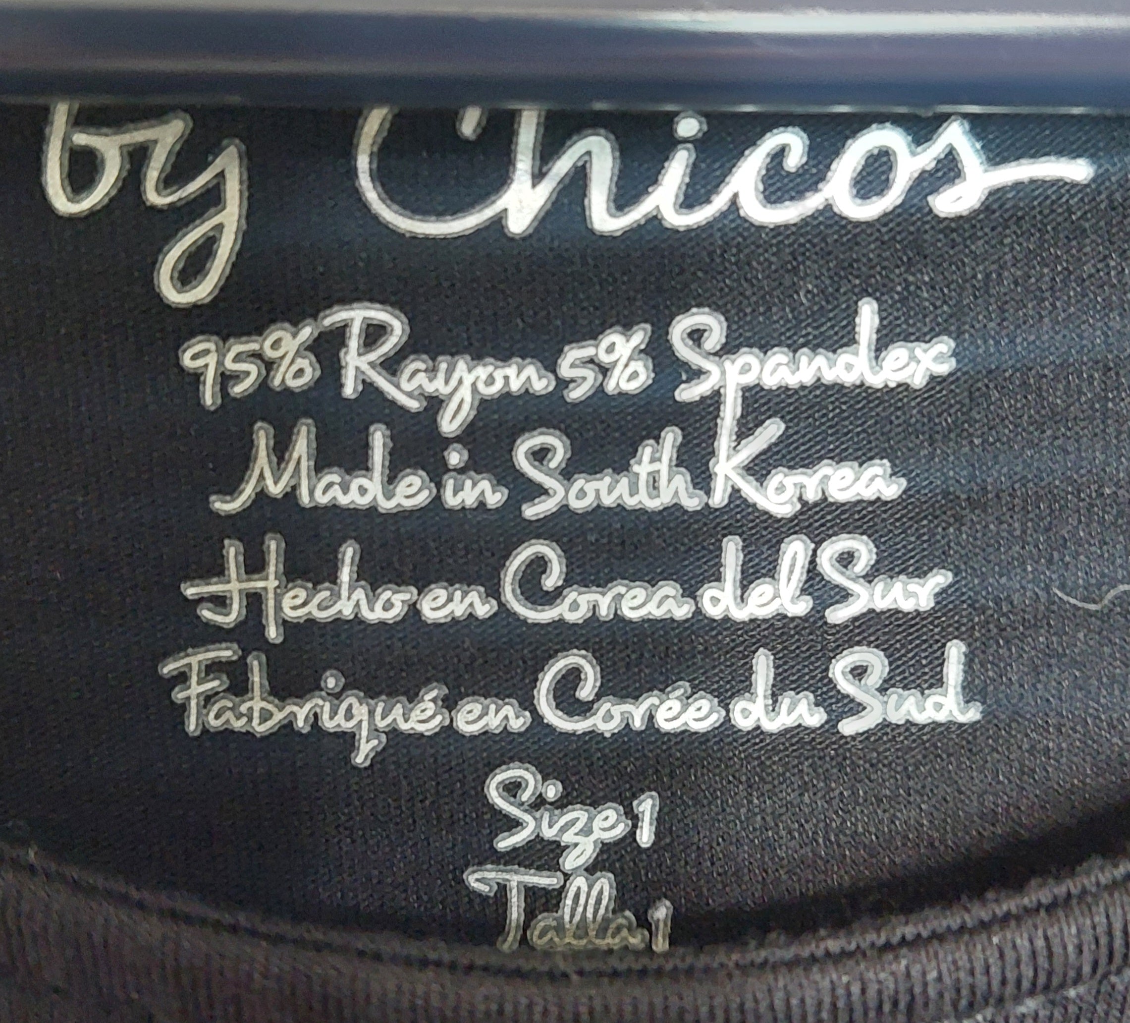8 05 Chico's Size 1 Black Cold Shoulder Drape Neck Top Women's 3/4 Sleeve