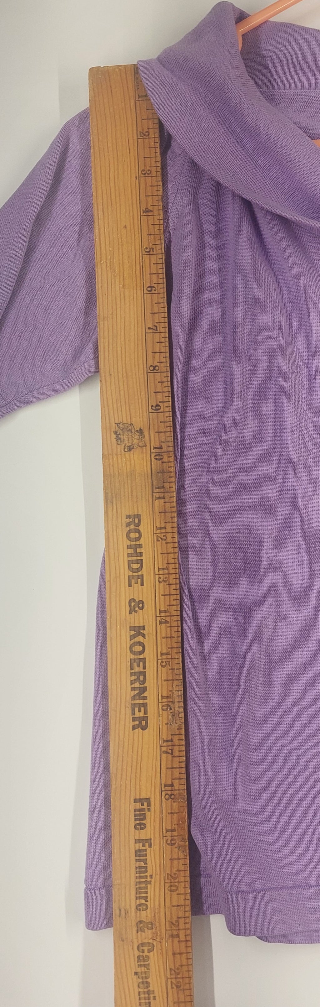 9-05 Chico's Size Large Purple Cowl Neck Short Sleeve Silk Blend Knit Top