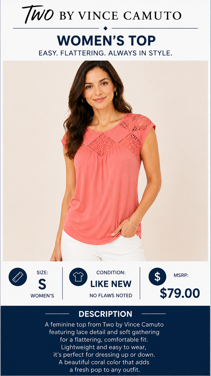 2 29 Too by Vince Camuto Top Coral Size S