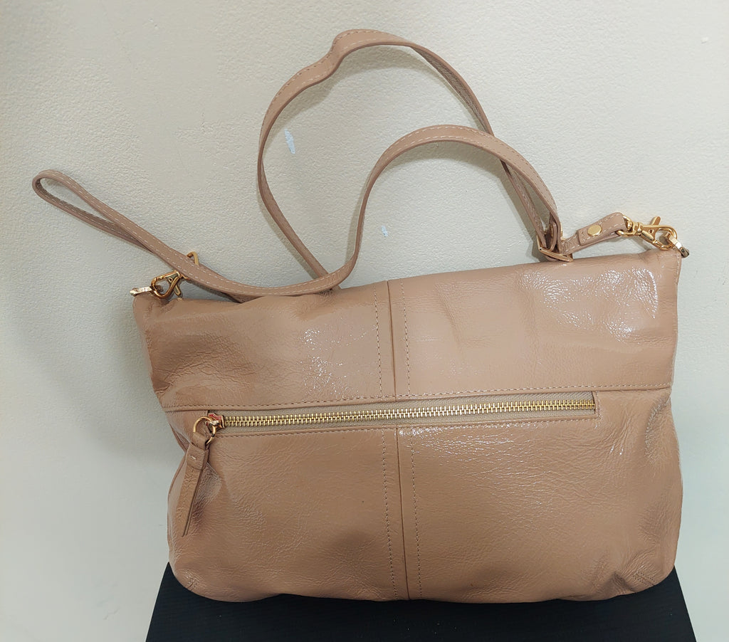 5 06 Lodis Large Nude Patent Leather Convertible Crossbody Shoulder Bag