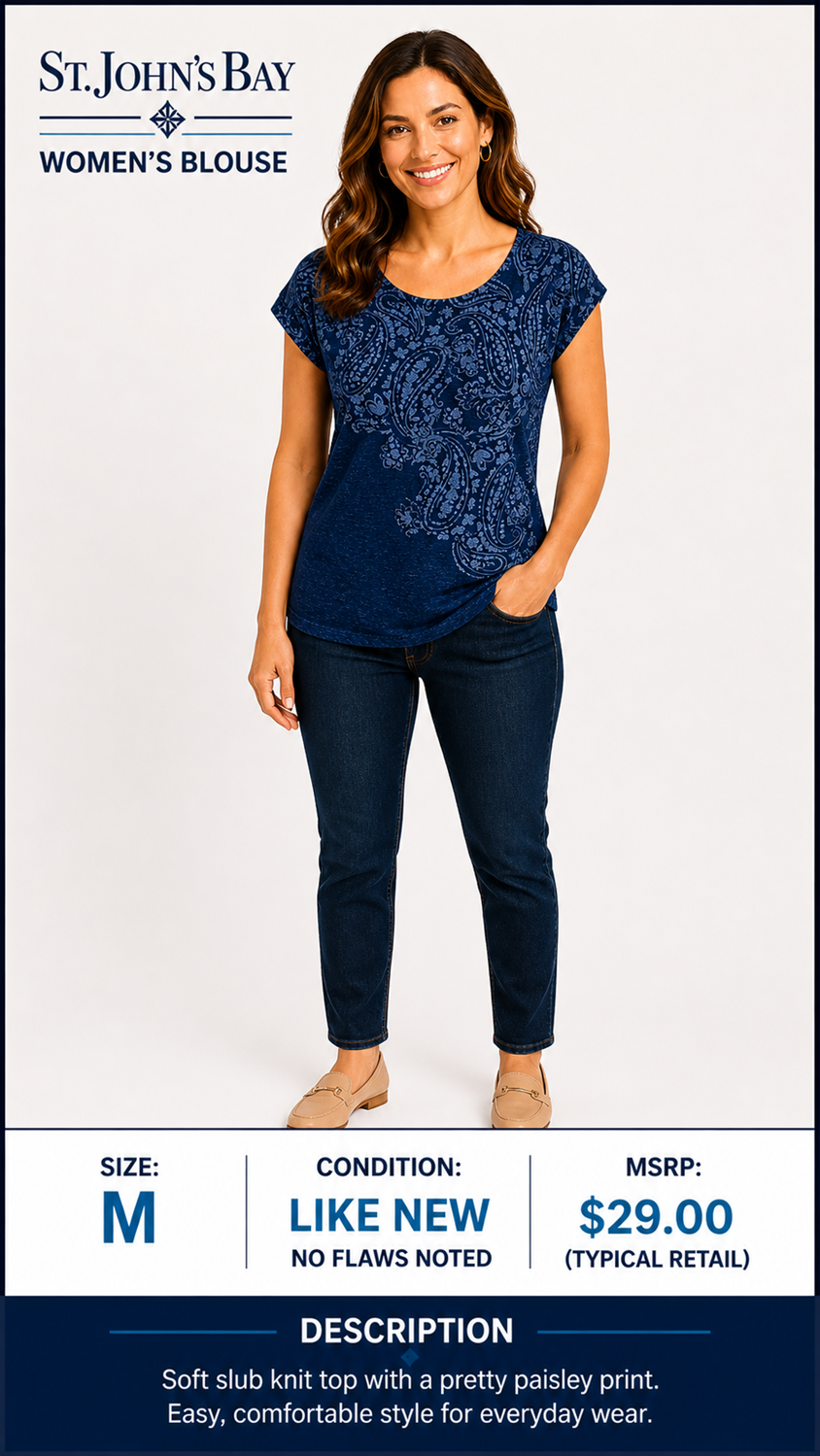 1 06 St. John's Bay Medium Blue Decorative Blouse