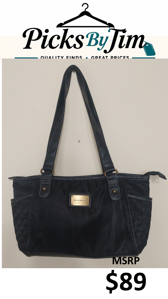 7 06 Harve Benard Black Quilted Nylon Shoulder Tote Bag