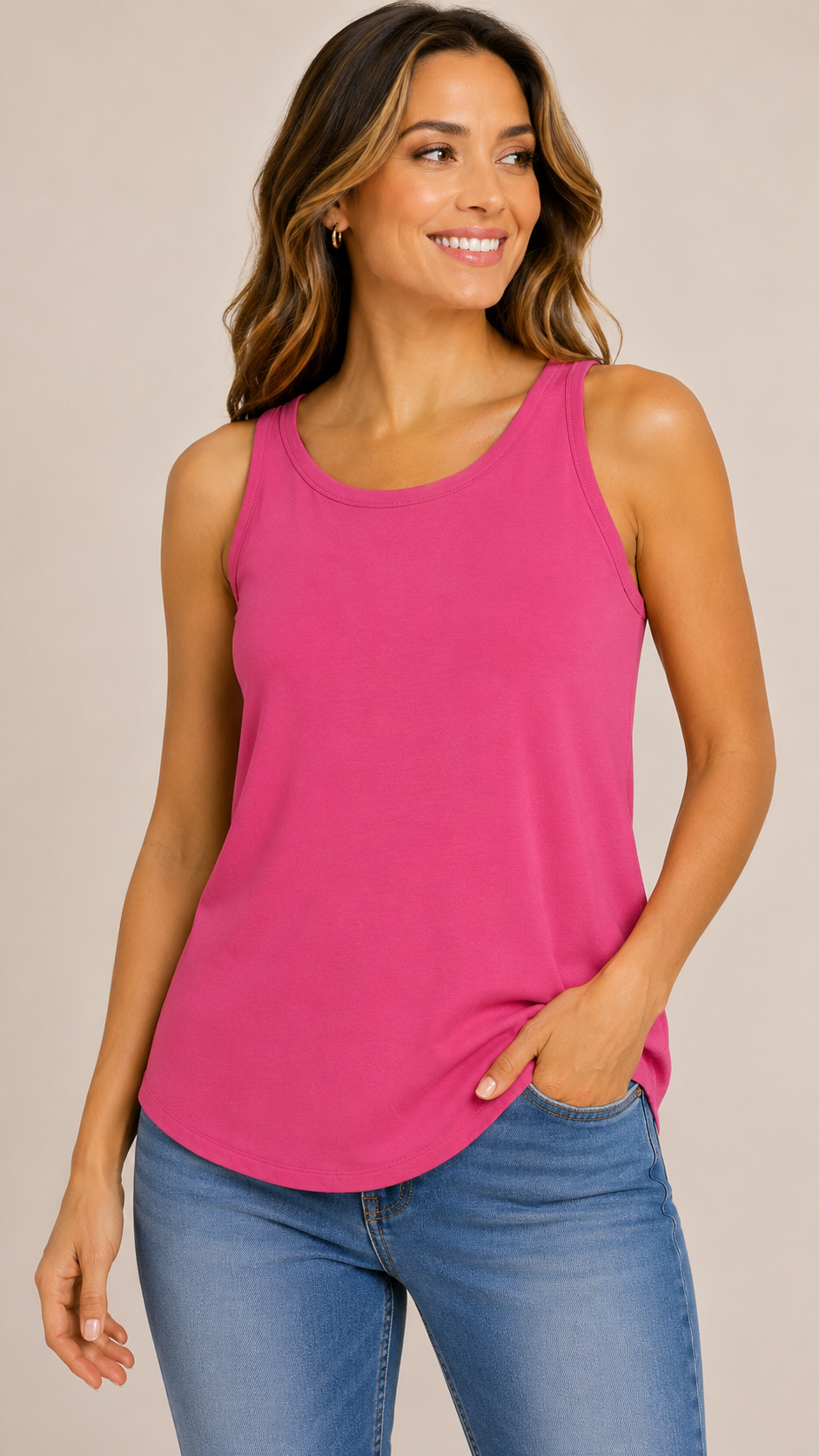8-62 Zenana XL Pink Sleeveless Tank Top Racerback Scoop Neck Stretch Casual