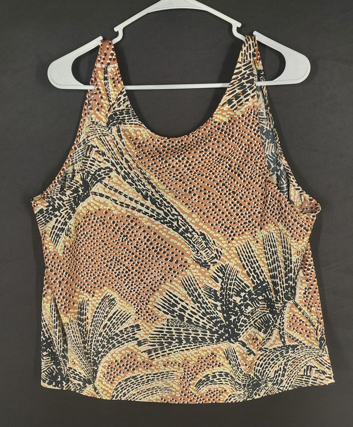 8-65 Nic+Zoe XL Sleeveless Tank Top Brown Black Abstract Print Stretch Scoop Neck