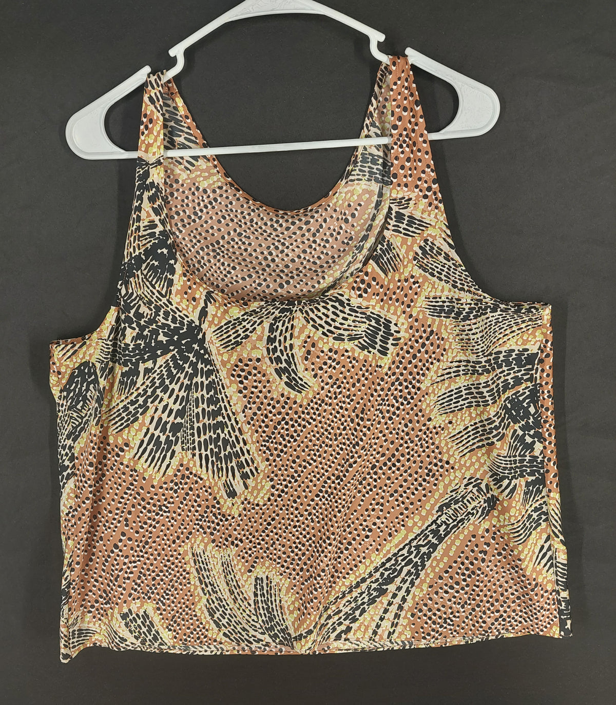 8-65 Nic+Zoe XL Sleeveless Tank Top Brown Black Abstract Print Stretch Scoop Neck