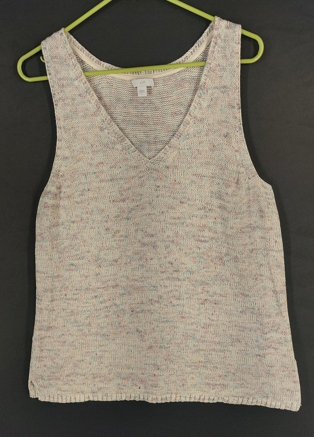 8-66 J.Jill Size L Speckled Knit V-Neck Sleeveless Tank Top Multicolor