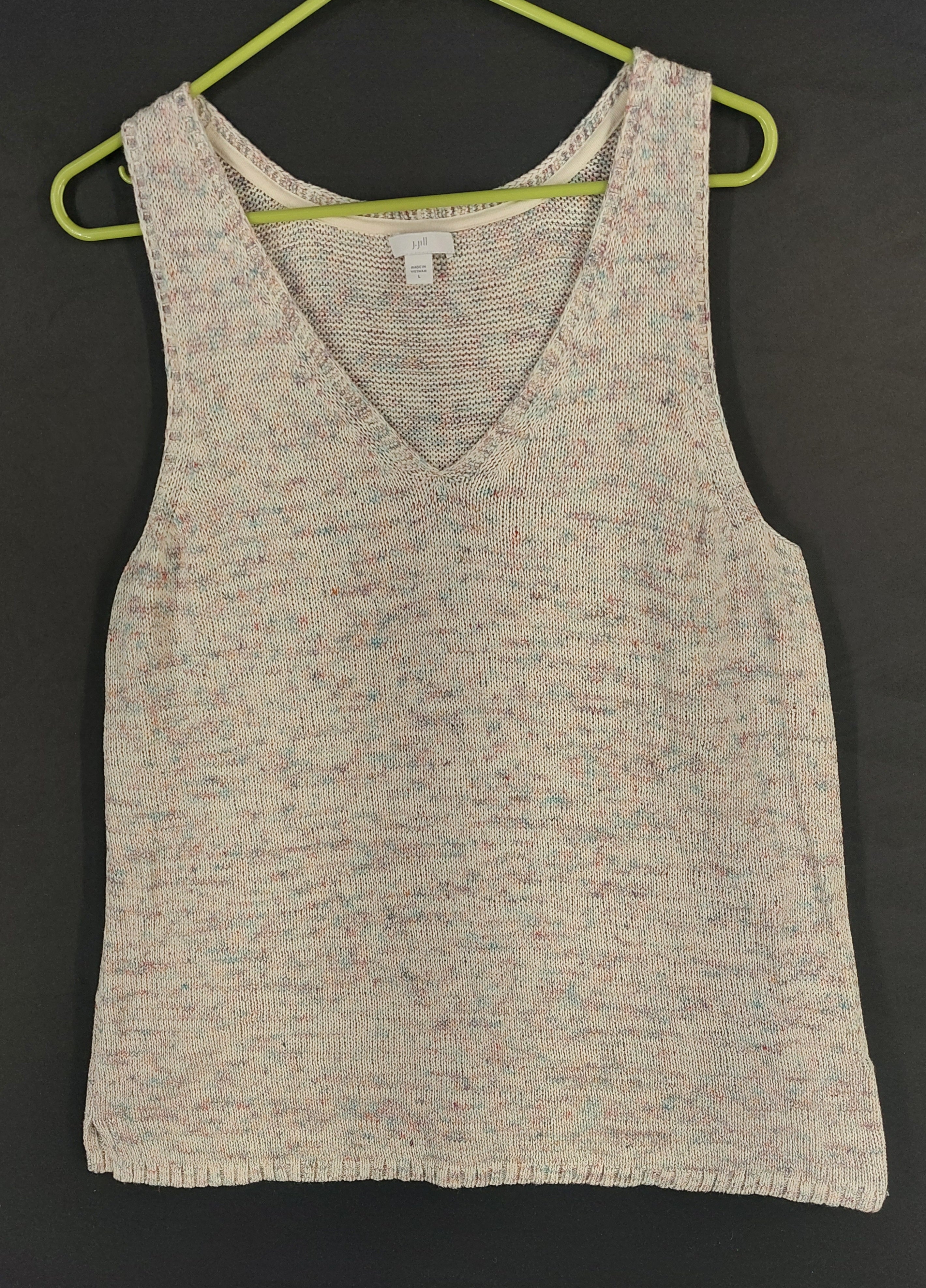 8-66 J.Jill Size L Speckled Knit V-Neck Sleeveless Tank Top Multicolor